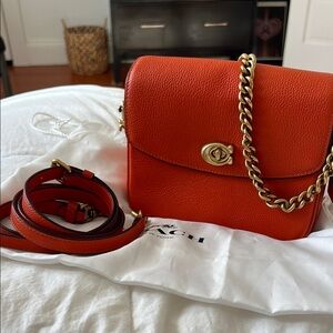 Coach Cassie 19 Orange Gold Crossbody Bag with Chain Strap